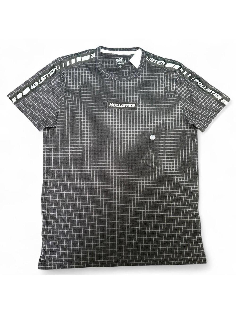 Hollister Grid Print T-Shirt with Logo Taping - Size Medium